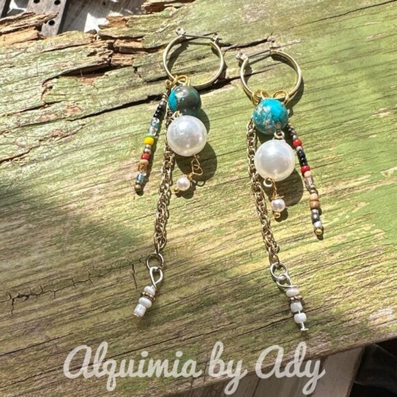 Alquimia Gold and Multicolor Beaded Earrings - Picture 1 of 1